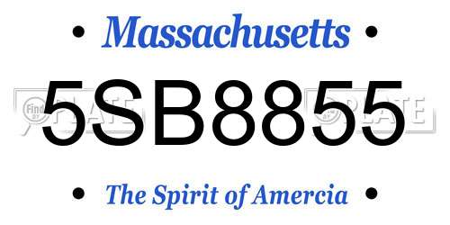 5SB8855 Massachusetts License Plate