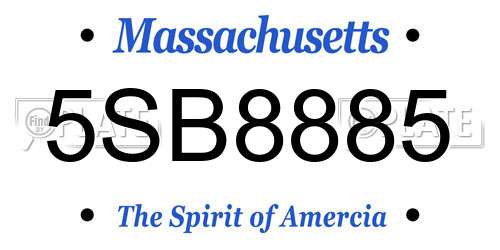5SB8885 Massachusetts License Plate