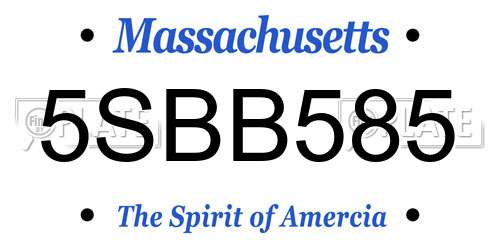 5SBB585 Massachusetts License Plate