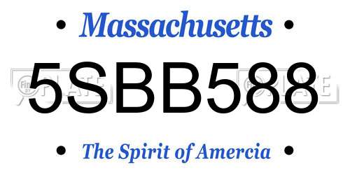 5SBB588 Massachusetts License Plate