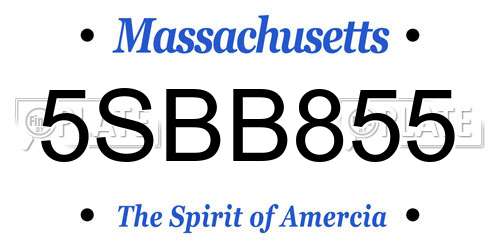 5SBB855 Massachusetts License Plate