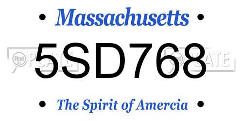 5SD768 Massachusetts License Plate