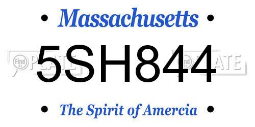 5SH844 Massachusetts License Plate
