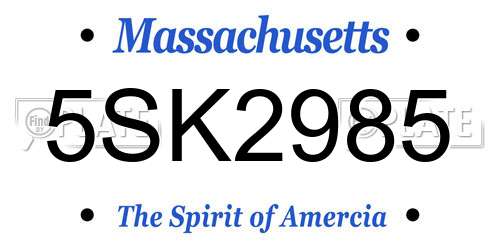 5SK2985 Massachusetts License Plate