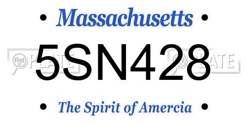 5SN428 Massachusetts License Plate