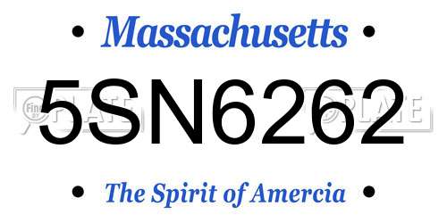 5SN6262 Massachusetts License Plate