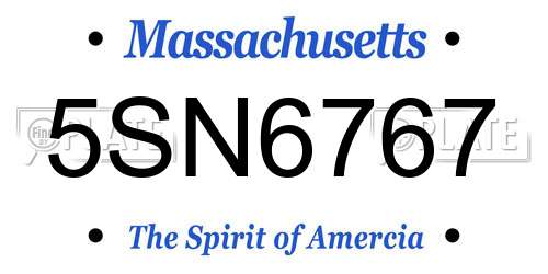 5SN6767 Massachusetts License Plate