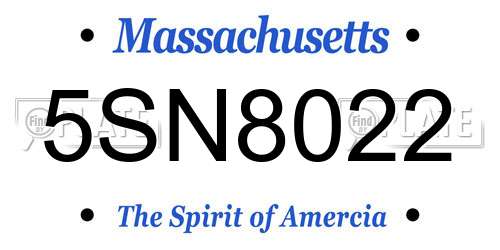 5SN8022 Massachusetts License Plate