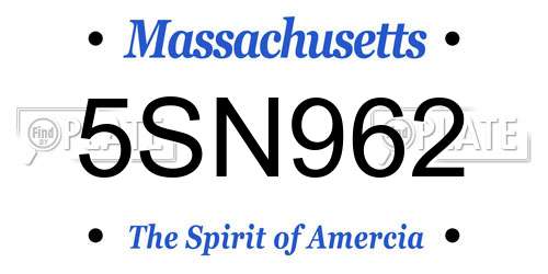 5SN962 Massachusetts License Plate