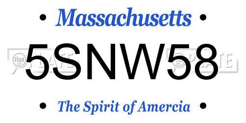 5SNW58 Massachusetts License Plate