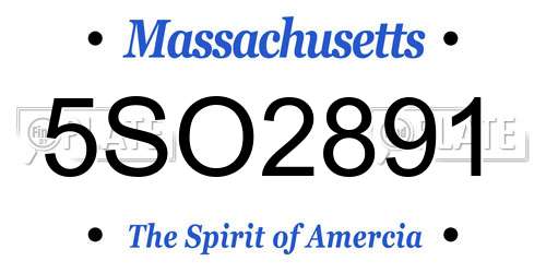 5SO2891 Massachusetts License Plate