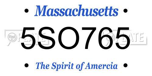 5SO765 Massachusetts License Plate