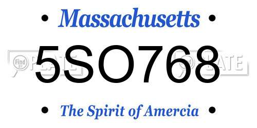 5SO768 Massachusetts License Plate