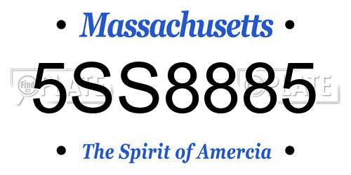5SS8885 Massachusetts License Plate