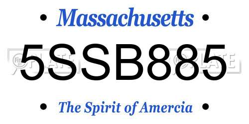 5SSB885 Massachusetts License Plate