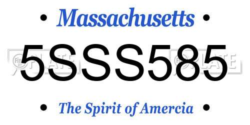 5SSS585 Massachusetts License Plate