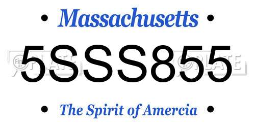 5SSS855 Massachusetts License Plate