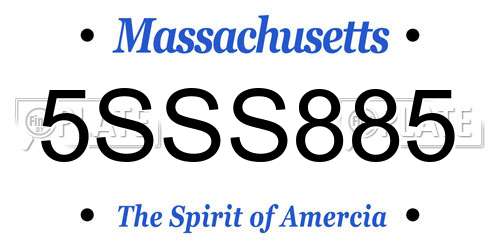 5SSS885 Massachusetts License Plate
