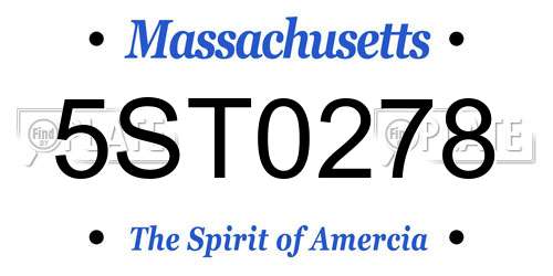 5ST0278 Massachusetts License Plate