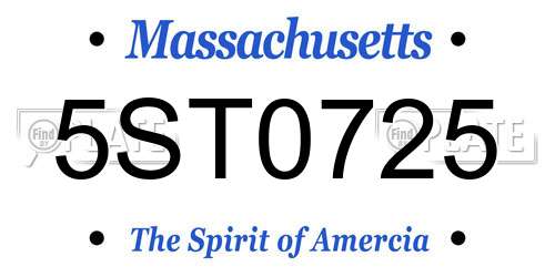 5ST0725 Massachusetts License Plate