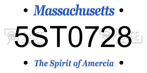 5ST0728 Massachusetts License Plate