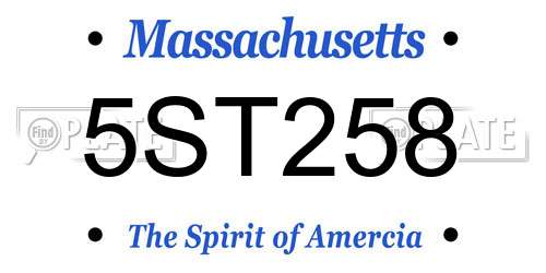 5ST258 Massachusetts License Plate
