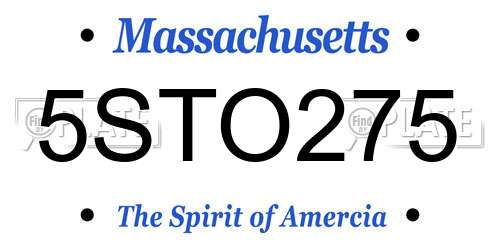 5STO275 Massachusetts License Plate