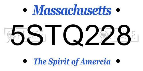 5STQ228 Massachusetts License Plate