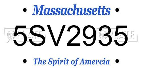5SV2935 Massachusetts License Plate