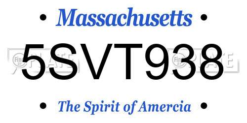 5SVT938 Massachusetts License Plate