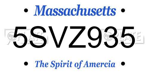 5SVZ935 Massachusetts License Plate