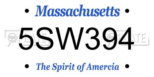 5SW394 Massachusetts License Plate