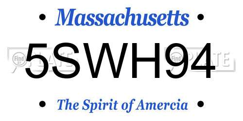 5SWH94 Massachusetts License Plate