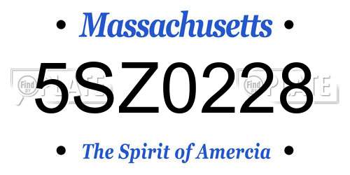 5SZ0228 Massachusetts License Plate