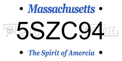 5SZC94 Massachusetts License Plate