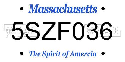 5SZF036 Massachusetts License Plate