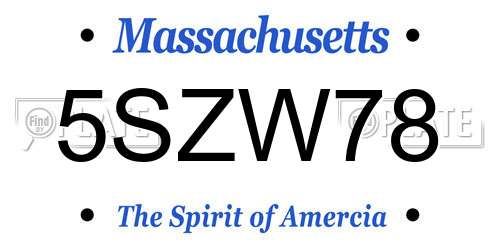 5SZW78 Massachusetts License Plate