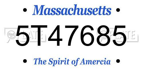 5T47685 Massachusetts License Plate