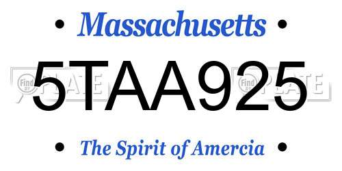 5TAA925 Massachusetts License Plate