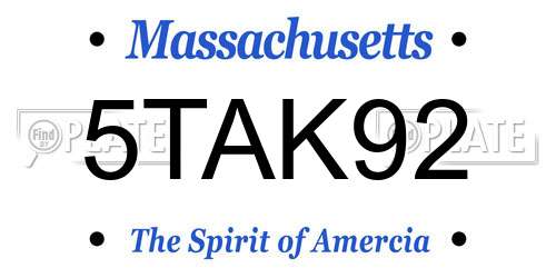 5TAK92 Massachusetts License Plate
