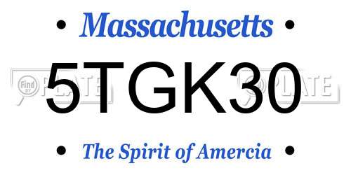 5TGK30 Massachusetts License Plate