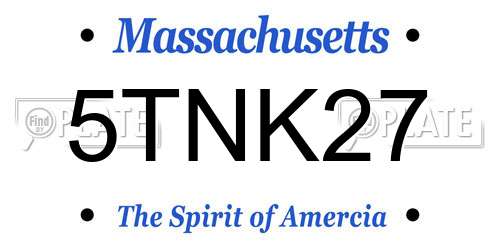 5TNK27 Massachusetts License Plate