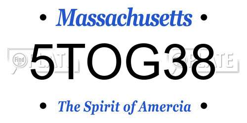 5TOG38 Massachusetts License Plate