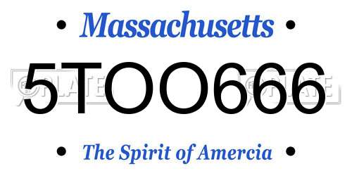 5TOO666 Massachusetts License Plate