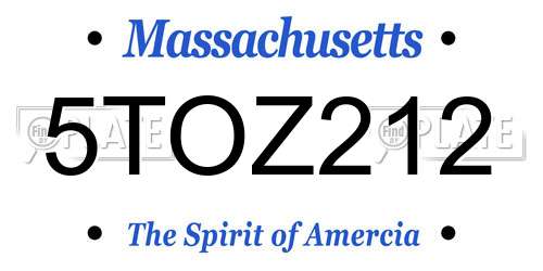5TOZ212 Massachusetts License Plate