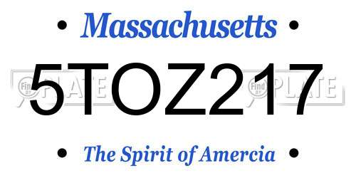 5TOZ217 Massachusetts License Plate