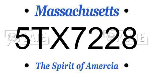 5TX7228 Massachusetts License Plate