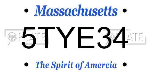 5TYE34 Massachusetts License Plate