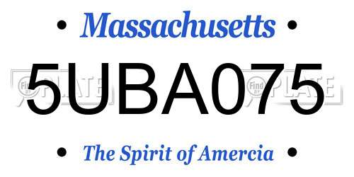 5UBA075 Massachusetts License Plate