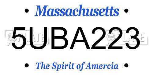 5UBA223 Massachusetts License Plate